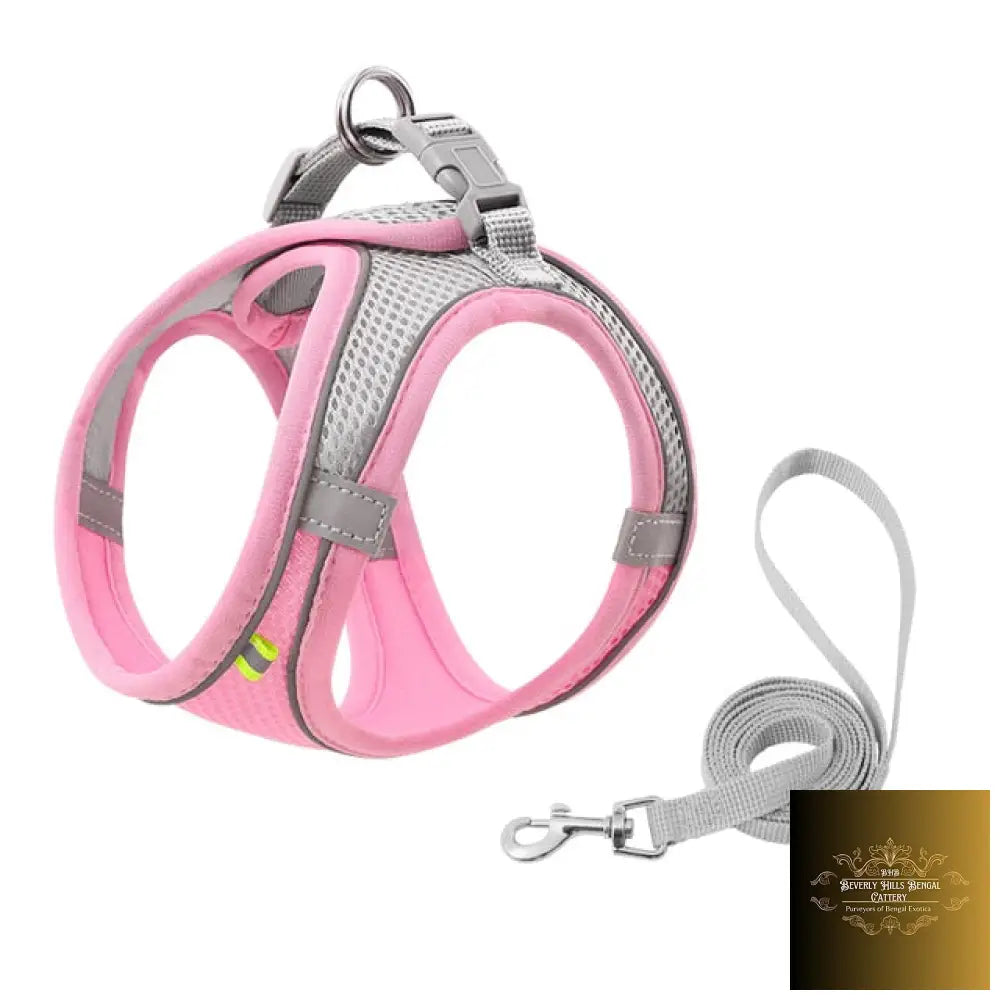 Escape Proof Small Pet Harness Leash Set Pink Gray / Xxs